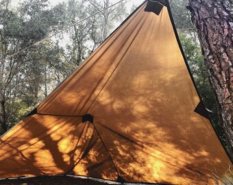 Small tarp ground sheet heavyweight waxed canvas leather wildcamping bushcraft 
