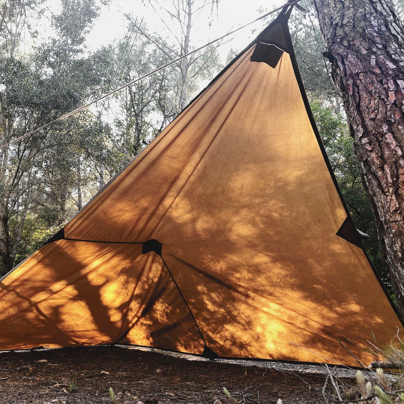 Artisanal Bushcraft Oilskin Tarp Handmade Waxed Cotton Canvas Nessmuk Tarp For Campsites Campground Essentials, Camping Kit image 5