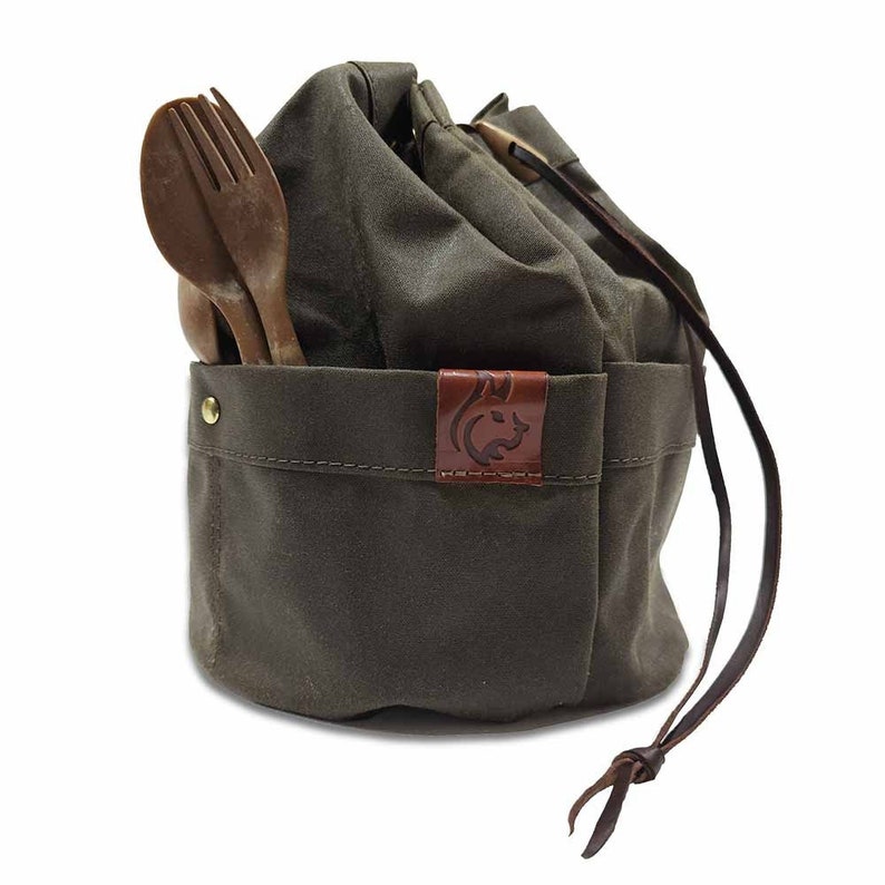 Oilskin / Waxed Canvas Handmade Bushcraft Bag for Cook Set / Camping Gear and Outdoor Bushpot. Traditional & Classic, fits Zebra Billy Can image 2