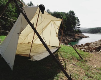 Tente en toile Whelen Lean-to - Tente traditionnelle de Bushcraft et de camping avec toile en coton biologique : résistante à la pluie et à la pourriture