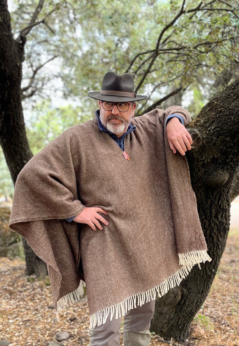 Premium 100% Merino Wool Poncho Loomed artisanally in Spain, a handmade garment for winter, bushcraft, camping or a special gift for all image 1