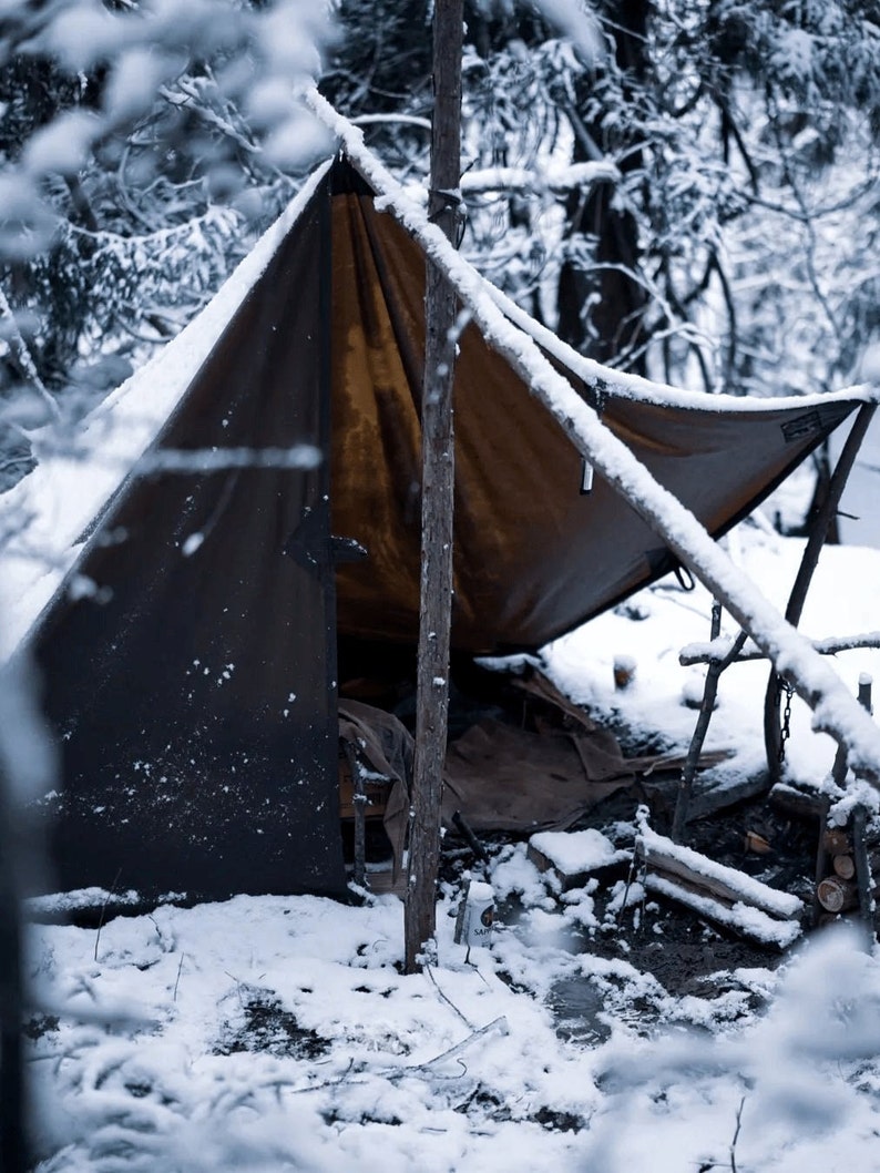 Artisanal Bushcraft Oilskin Tarp Handmade Waxed Cotton Canvas Nessmuk Tarp For Campsites Campground Essentials, Camping Kit image 2