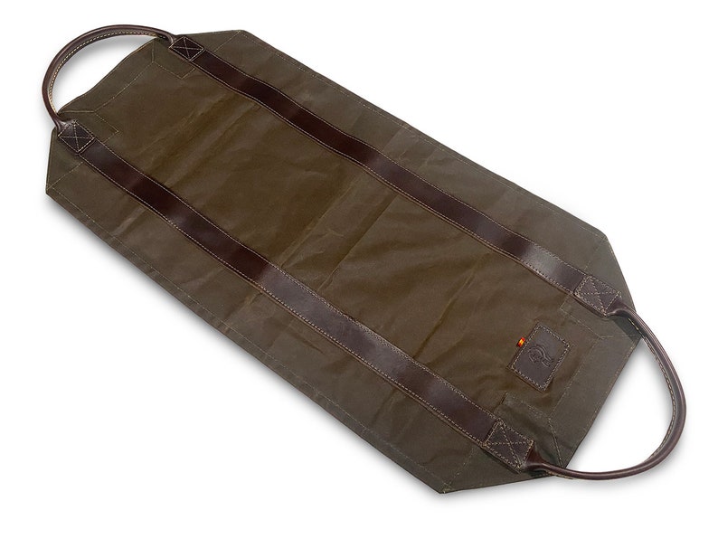 Oilskin and Leather LOG CARRIER A Heavy Duty Waxed Canvas Carrier for Firewood perfect for Bushcraft and Outdoor gifts Made in Spain image 7