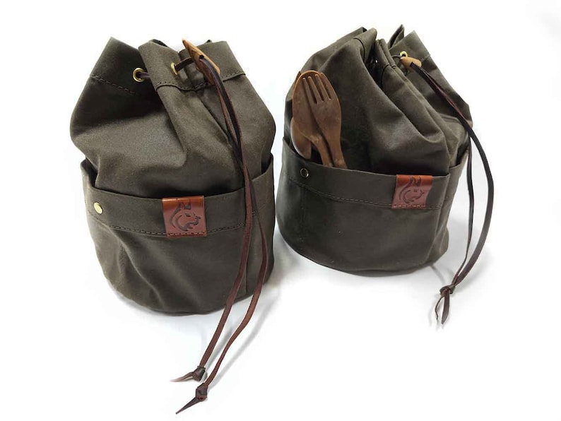 Oilskin / Waxed Canvas Handmade Bushcraft Bag for Cook Set / Camping Gear and Outdoor Bushpot. Traditional & Classic, fits Zebra Billy Can image 3