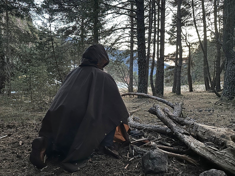 Oilskin Poncho Shelter Perfect Poncho for Bushcraft and Outdoor Activities. A handy companion for rainy weather, hunting, hiking and LARP image 8