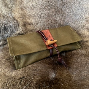 Oilskin Waxed Canvas Roll Up Pouch for a Bushcraft Fire Kit, Pipe & Tobacco or Compass.