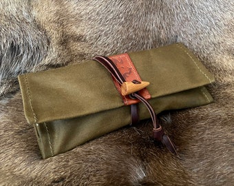 Oilskin Waxed Canvas Roll Up Pouch for a Bushcraft Fire Kit, Pipe & Tobacco or Compass.