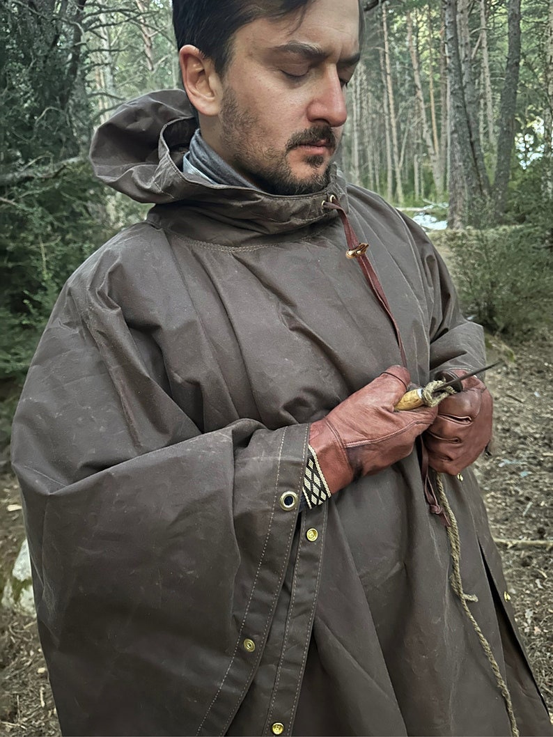 Oilskin Poncho Shelter Perfect Poncho for Bushcraft and Outdoor Activities. A handy companion for rainy weather, hunting, hiking and LARP image 10