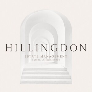 May include: A white architectural hallway with a series of arches leading to a set of stairs. The text "HILLINGDON ESTATE MANAGEMENT OXFORD, UNITED KINGDOM" is displayed in the center of the image.