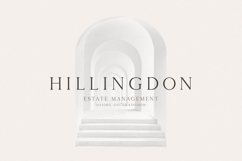 May include: A white architectural hallway with a series of arches leading to a set of stairs. The text "HILLINGDON ESTATE MANAGEMENT OXFORD, UNITED KINGDOM" is displayed in the center of the image.