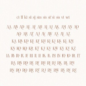 May include: A brown font chart displaying the letters of the alphabet in a decorative font style. The letters are arranged in rows, starting with the letter A and ending with the letter Z. The letters are in a serif font style and are all capitalised.
