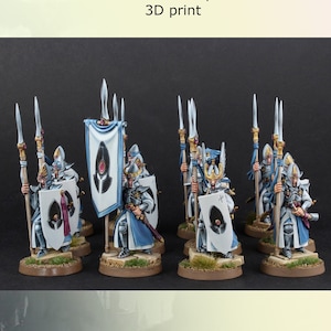 Elf warriors with spear unit (12 or 24) wargaming models / Fantasy tabletop gaming  3D resin print