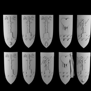 10 high elf shields evil sword design/ Fantasy tabletop gaming  3D resin print 28mm scale