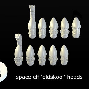 10 Space elf &#39;Oldskool&#39; heads 3d print for 28mm miniatures / Fantasy tabletop gaming