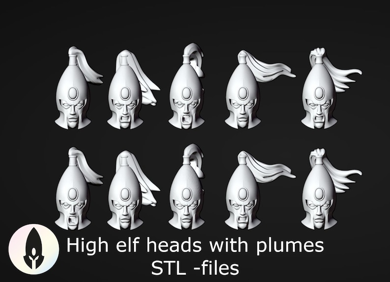Elf Head Rotation 10 Elf Heads With Plumes Stl-files for 28mm Miniatures / Fantasy ...