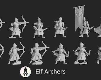 Noble Elf Archers (12 or 24) 28mm miniatures / wargaming models / Fantasy tabletop gaming 3D prints