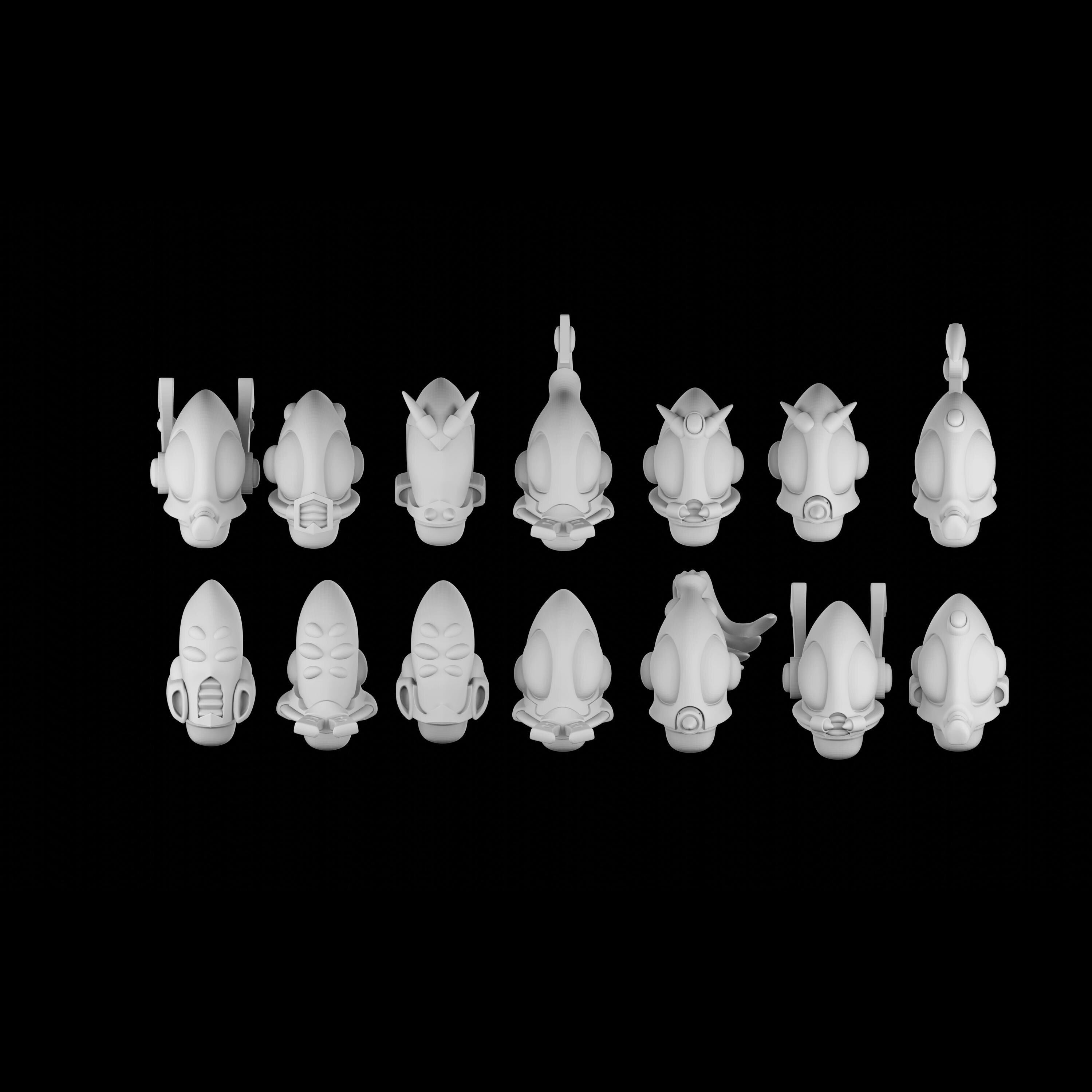 Elf Head Rotation 8 'insect' Space Elf Heads Stl-files for 28mm Miniatures / Fantasy ...