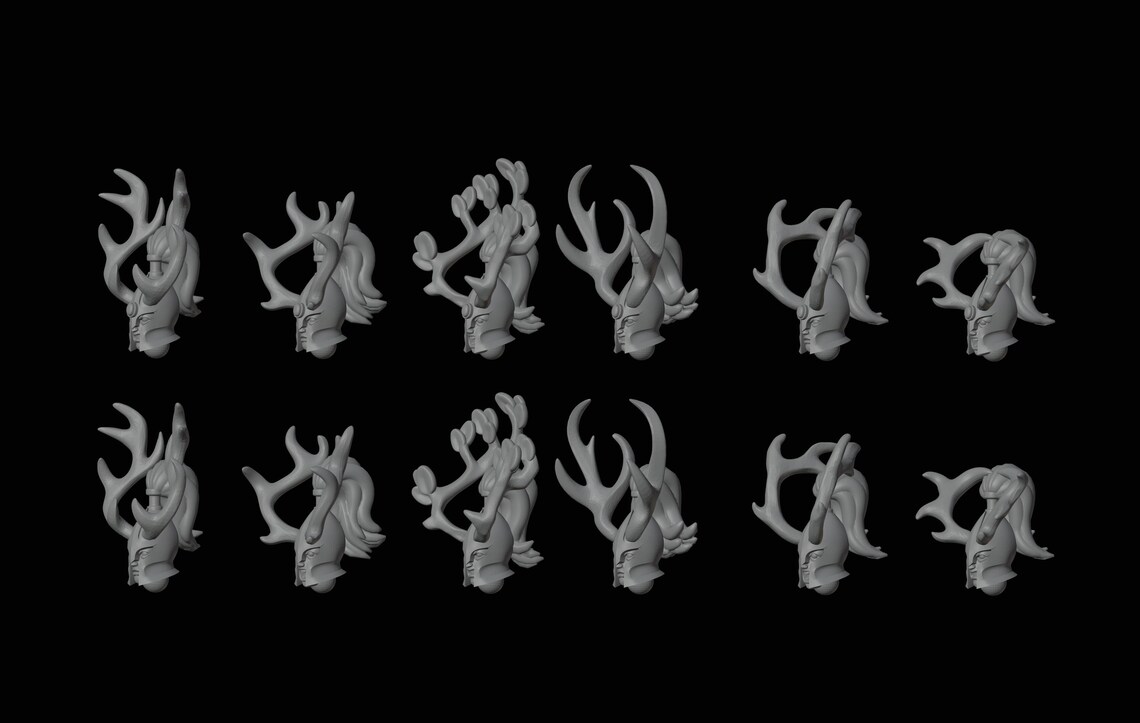 Elf Head Rotation 12 Elf Heads With Plumes and Antlers - 3d Print for 28mm Miniatures ...