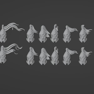 Elf helmets with rim and plumes 28mm miniatures / wargaming models / Fantasy tabletop gaming  3D resin print