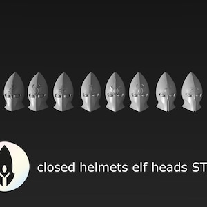 8 closed helmets elf heads stl files for 28mm miniatures / Fantasy tabletop gaming