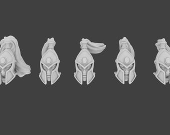 Noble elf helmets with plume (10) resin 3d print 28mm miniatures / Fantasy tabletop gaming