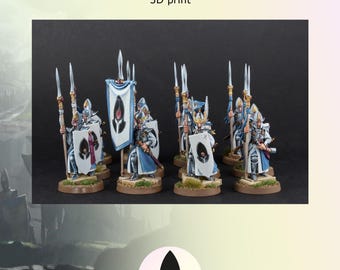 Noble Elf spearmen (12 or 24) 28mm miniatures / wargaming models / Fantasy tabletop gaming 3D prints
