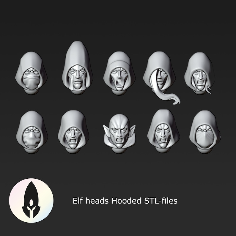 10 Hooded Elf Heads Stl-files for 28mm Miniatures / Fantasy Tabletop ...