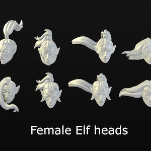8 female elf heads STL-files for 28mm miniatures / Fantasy tabletop gaming