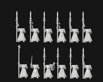 Figuras monopose de lanceros elfos para juegos de guerra / Archivos STL para juegos de mesa de fantasía