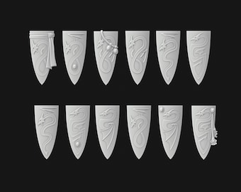 12 noble elf shields dragon designs/ Fantasy tabletop gaming  STL-files