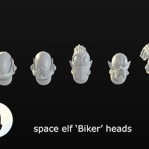 5 Space elf 'Biker' heads 3d print for 28mm miniatures / Fantasy tabletop gaming