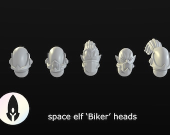 5 Space elf &#39;Biker&#39; heads 3d print for 28mm miniatures / Fantasy tabletop gaming