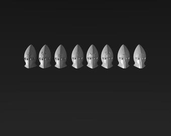 8 teste di elmo chiuso in formato STL per miniature da 28 mm / giochi da tavolo fantasy