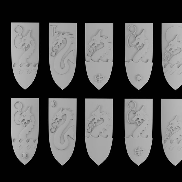 10 high elf shields sea dragon design/ Fantasy tabletop gaming  3D resin print 28mm scale