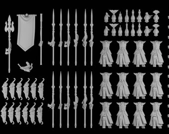 multi-part coastal warriors with spear and bow&quiver unit (12) wargaming models / Fantasy tabletop gaming  3D resin print