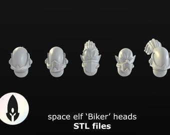 8 space elf heads STL-files for 28mm miniatures / Fantasy tabletop gaming