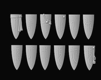 12 noble elf shields rune designs/ Fantasy tabletop gaming  STL-files
