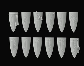 elf shields 'runes' 3d print 28mm miniatures / Fantasy tabletop gaming