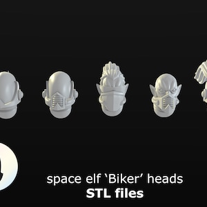 Space Elf heads &#39;Biker&#39; 28mm miniatures / wargaming models / sci-fi tabletop gaming 3D STL files