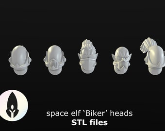Space Elf heads &#39;Biker&#39; 28mm miniatures / wargaming models / sci-fi tabletop gaming 3D STL files