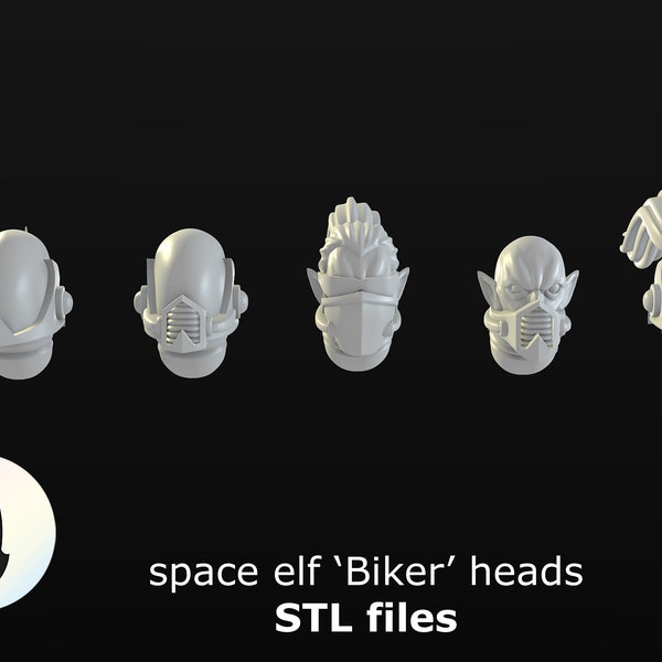 Space Elf heads 'Biker' 28mm miniatures / wargaming models / sci-fi tabletop gaming 3D STL files