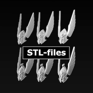 6 elf heads winged helmets STL-files for 28mm miniatures / Fantasy tabletop gaming