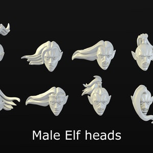 8 male elf heads 3d print for 28mm miniatures / Fantasy tabletop gaming