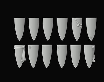 12 noble elf blank shields designs/ Fantasy tabletop gaming  STL-files
