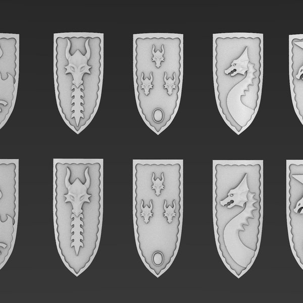 10 high elf shields dragon design/ Fantasy tabletop gaming  3D resin print 28mm scale