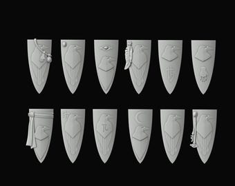 12 noble elf raven shields designs/ Fantasy tabletop gaming  STL-files