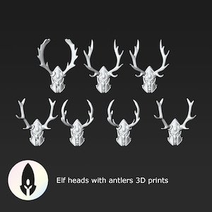 Elf heads with antlers 28mm miniatures / wargaming models / Fantasy tabletop gaming 3D prints