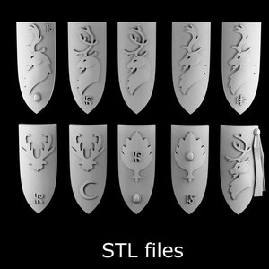 10 high elf shields woodland realm design/ Fantasy tabletop gaming  STL-files