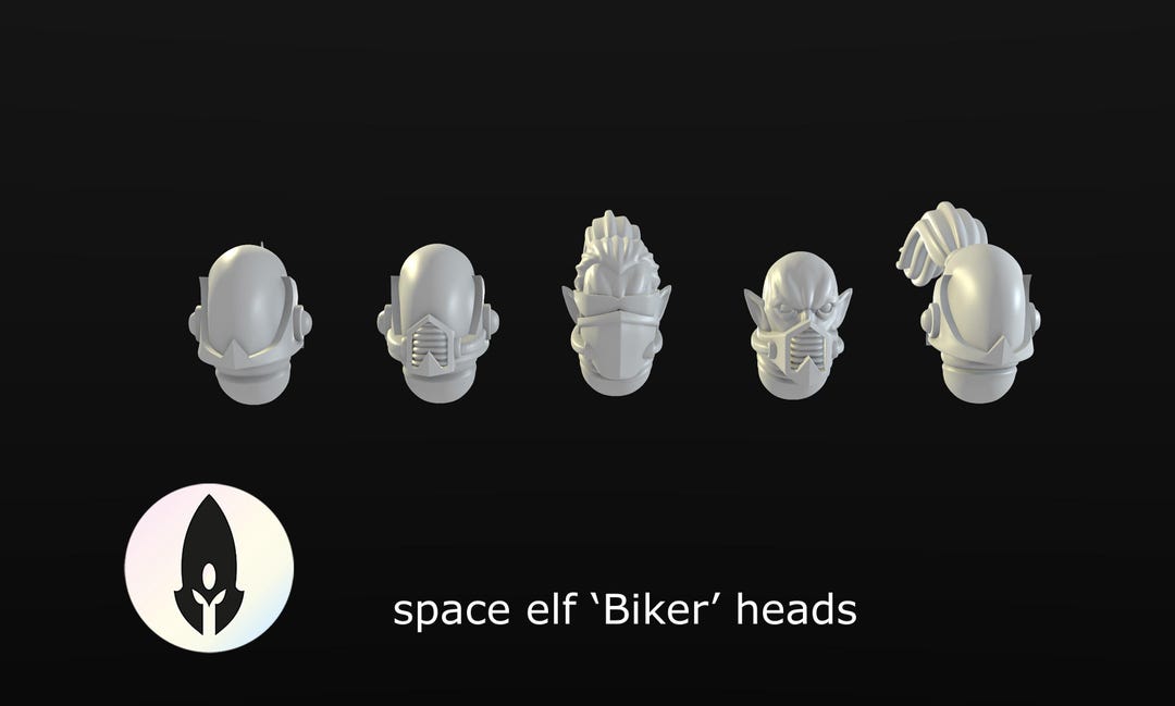 Space Elf Heads 'biker' Resin 3d Print 28mm Miniatures / Fantasy ...