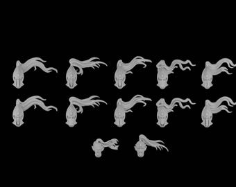 12 cabezas de elfo con grandes plumas. Archivos STL para miniaturas de 28 mm / Juegos de mesa de fantasía.
